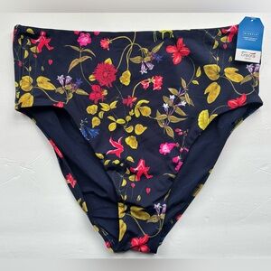 Lands’ End Cheeky High Waist Floral Bikini Bottoms Navy Size 14 NWT